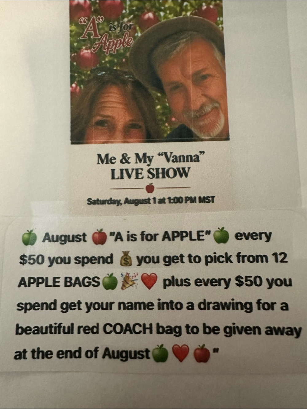 August 1 at 1:00 pm MST🍏AUGUST EXTRAVAGANZA 🍎”A is for Apple” 🍏